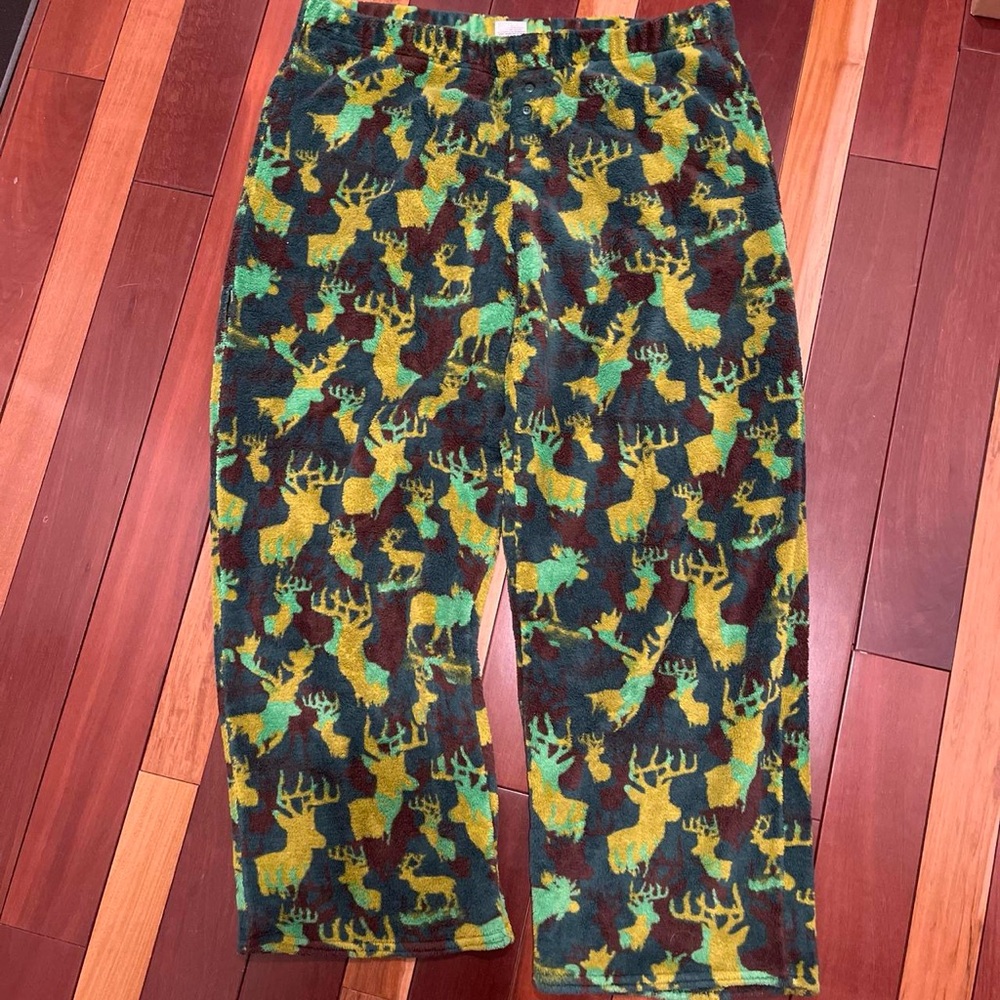 Cherokee Green and Yellow Deer Print Fleece Joggers